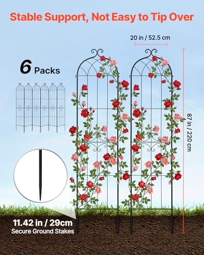 VEVOR Garden Trellis, 87 x 20 inch Rose Trellis, 6 Packs Garden Flower Rose Trellises with Powder-Coated Finish & Convenient Locking Design, Plant Support Trellises for Flowers, Vegetables, Roses - color: 6 Packs-Style2, size: 87''H x 20''W