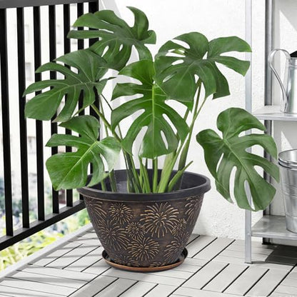 Nooulap 4 Pack 16 Inch Large Plant Pots with Drainage Holes and Saucers - color: Firework Imitation, size: 16 inch