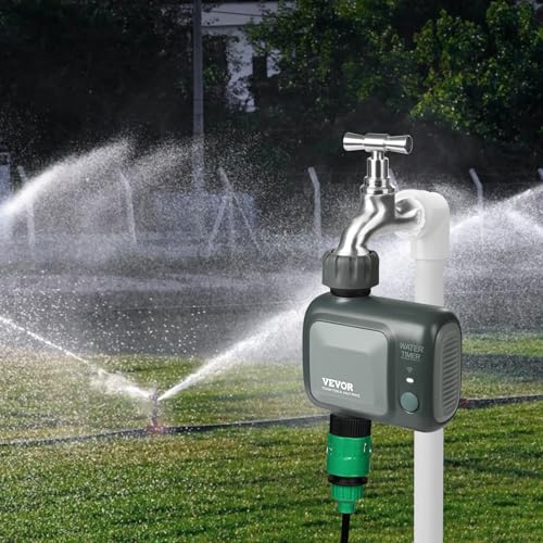 VEVOR WiFi Sprinkler Timer, Single Outlet, Smart Hose Faucet Water Timer with Brass Inlet, APP Control via 2.4Ghz WiFi or Bluetooth, Voice Control with Alexa Google Assistant, IPX6 for Yard Watering - style: 1 Outlet with WiFi/Bluetooth
