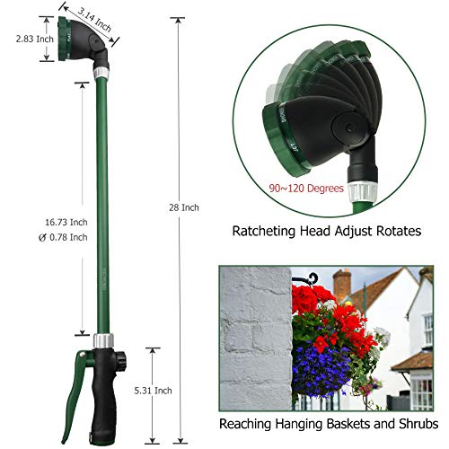 Heavy Duty 28 Inch Watering Wand with Pivoting Head, Adjustable Garden Hose Water Sprayer Wand with Ergonomic Handle, Spray 6 Watering Patterns, Perfect for Watering Seedling Beds, Flowers - size: 28 Inch