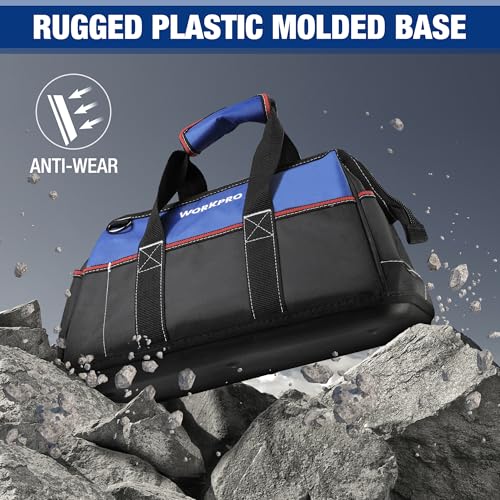 WORKPRO 16-inch Wide Mouth Tool Bag with Water-Proof Molded Base - color: Blue & Red