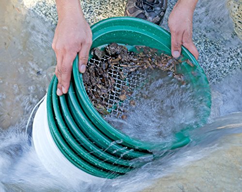 SE 13.25 Inch Wide Stackable Classifier Gold Prospecting Pan Set - Includes 1/2" 1/4" 1/8" 1/12" and 1/20" Stainless Steel Mesh Sifting Pans, Green, 5 Pack - size: 5 Pieces, style: Pans