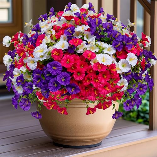 AXYLEX Artificial Morning Glory Outdoor, 16 Bundles Fake Flowers (Multi) - color: Multi16pcs - White+red Pink+purple