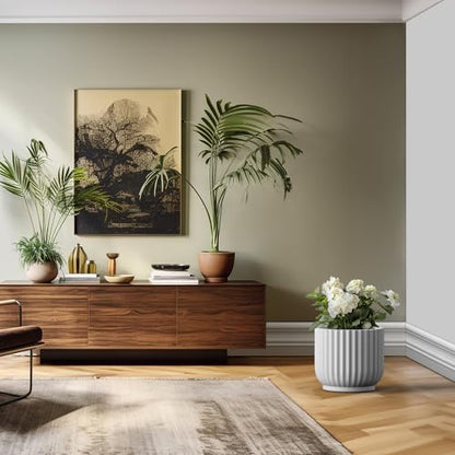 Kante White Concrete Planter 16.7" Dia All-Weather Round Large Pot - color: White, size: 16.7"Dia x 14.6"H
