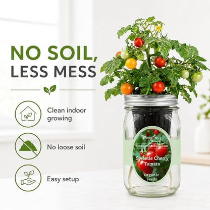 Hydroponic Tomato Growing Kit, Self-Watering Mason Jar Tomato Garden Starter Kit Indoor, Grow Tomatoes from Organic Seeds (Sweetie Cherry Tomato) - color: Sweetie Cherry Tomato