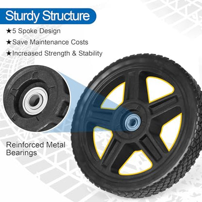 8 Inch Lawn Mower Wheels Kits Universal 8" Push Mower Wheels with 1/2" Bearing, Bolts & Nuts, Plastic Replacement Tires for Most Standard Garden Tiller, Pressure Washer, Handtruck, 4 Pack - color: Black-4Pack, size: 8 inch
