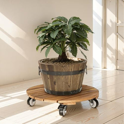 IDZO 2PCS Acacia Round Plant Caddy, 360° Lockable Wheels, Natural, 14-Inch - color: Round Wood Natural, size: 14 Inch