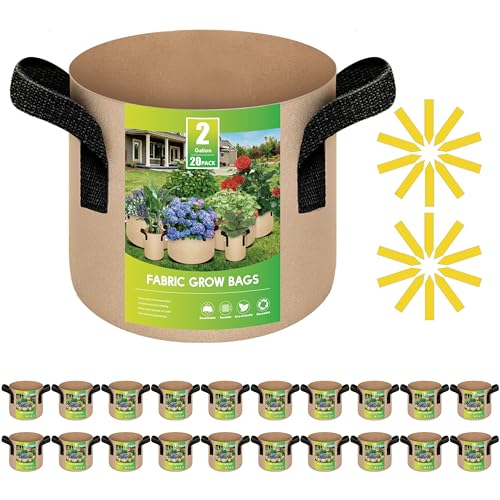 iPower 20-Pack 2 Gallon Grow Bags Heavy Duty Thickened Aeration Nonwoven Fabric Pots with Nylon Handles, for Planting Vegetables, Fruits, Flowers, Tan - color: 20-pack Tan, size: 2 Gallon