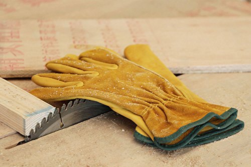 OZERO Leather Work Gloves, Gardening Gloves, Flex Grip, EN388, 1 Pair, XL - color: Gold(1 Pair), size: X-Large