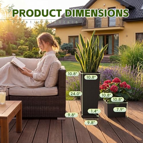 Devoko Resin 24'' Tall Planters, Large Taper Outdoor Planter - color: Brown, size: 24" With Trays