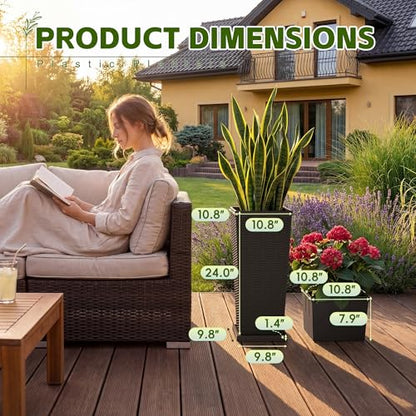 Devoko Resin 24'' Tall Planters, Large Taper Outdoor Planter - color: Brown, size: 24" With Trays