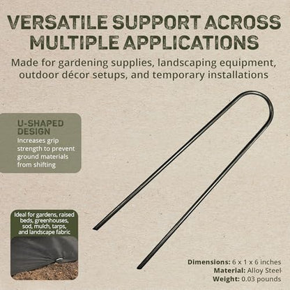 DeWitt 6 Inch U-Shaped Rounded Top Steel Anchor Pins, Silver, 100 Count