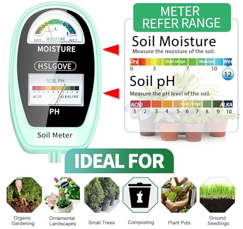 HSLGOVE Soil Test Kit, 2-in-1 Soil Moisture Meter/Soil PH Meter, Dual Screen Soil Tester, Soil Moisture Meter for Plants Watering/Gardening for Lawn,Farm Indoor&Outdoor Use-Lime Green