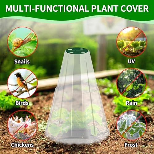 Garden Cloches for Plants, 20 Pack Garden Cloche with Rotary Vent, Reusable Bell Plant Covers with 40Pcs Ground Stakes, Plant Cloche Protectors from Animals Snails Birds Chickens, 7.9" H X 6.7" D