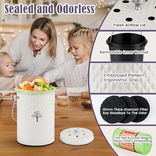 AOSION Countertop Kitchen Odorless Compost Bin with Removable Inner Bucket - color: Creamy white