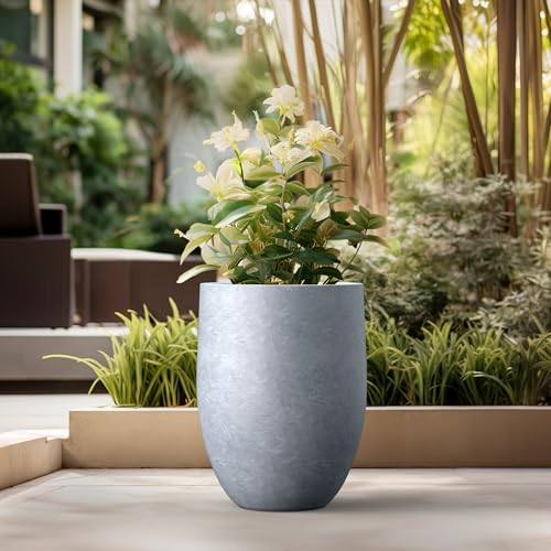 Kante Large Round Bullet Blue Gray Concrete Planter 21.7" Tall, Outdoor - color: Blue-gray