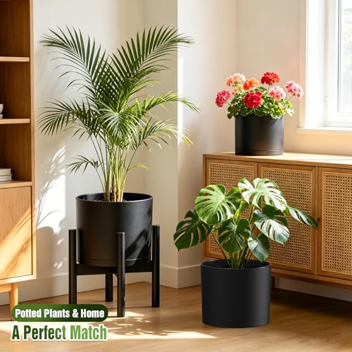 10/9/8 Inch Plant Pots 3 Pack, with Drainage Hole & Saucers - color: Matte Black