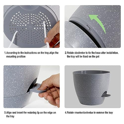 UOUZ Large Self Watering Pots, 12/10/9 Plastic Planters with High Drainage Holes and Deep Reservoir for Indoor Outdoor Garden Plants and Flowers, Grey Speckles - color: Grey Speckles