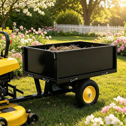 500 LBS Heavy-Duty Steel Dump Cart,Tow-Behind ATV & Lawn Tractor Utility Trailer with Removable Tailgate, 17 Cu.Ft Capacity Garden Cart for Lawn, Garden, Landscaping & Hauling, Fits ATV, UTV - size: 500lbs