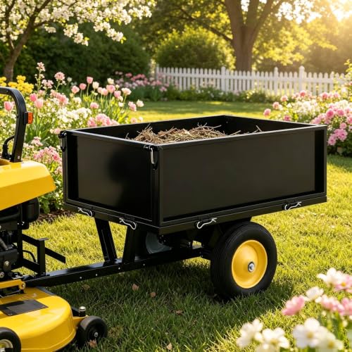500 LBS Heavy-Duty Steel Dump Cart,Tow-Behind ATV & Lawn Tractor Utility Trailer with Removable Tailgate, 17 Cu.Ft Capacity Garden Cart for Lawn, Garden, Landscaping & Hauling, Fits ATV, UTV - size: 500lbs