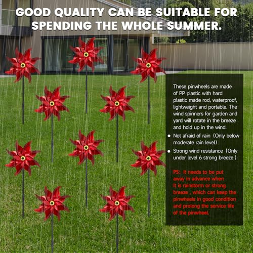 10 PCS Reflective Pinwheels for Yard and Garden Bird Devices Pre-Installed Sparkly Wind Spinner Deterrent to Scare Birds Away from Yard Patio Farm (Red) - color: Red