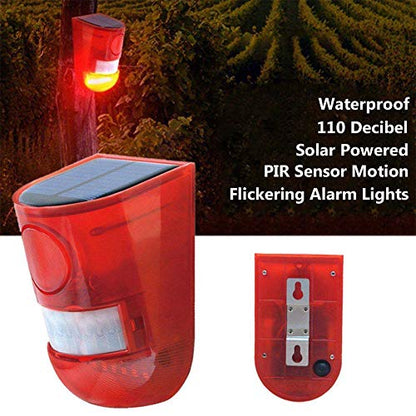 2 Pack Solar Sound and Light Alarm Motion Sensor, 129db Outdoor Security Siren Waterproof Activated Detector Driveway Alarm, 6 LEDs Flash Warning Strobe System, Security Light Alarm for Home, Farm