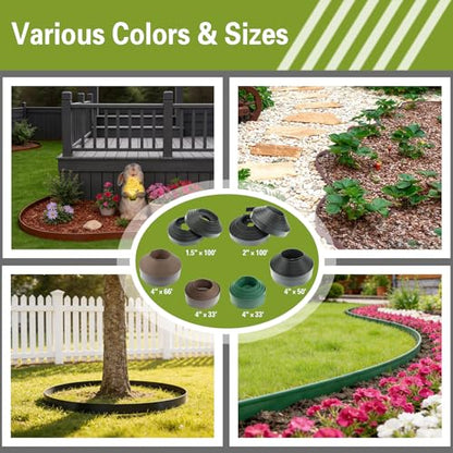 33 ft No Dig Landscape Edging Kit with 50 Spikes, Hammer & Gloves, 4in high - color: Brown, size: 4in x 33ft