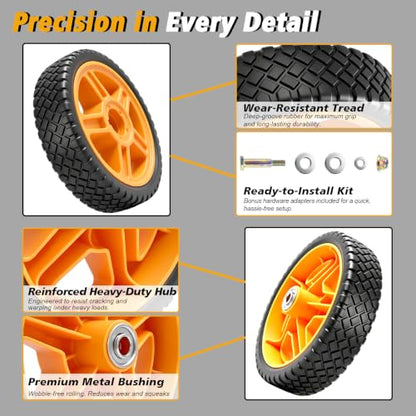 Lawn Mower Wheels, 10 inch Push Mower Plastic Wheels with Bolts & Nuts Fits Most Standard Lawn Mower Cart, Garden Carts, Air Compressor and More, 2 Pack - size: 10 Inch