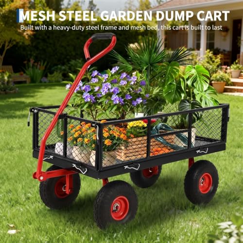 Garvee 900 LB Garden Cart, Heavy Duty Metal Utility Garden Wagon Cart. Red - color: Red, size: 900 Lbs