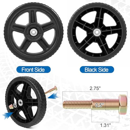 8 Inch Lawn Mower Wheels Kits Universal 8" Push Mower Wheels with 1/2" Bearing, Bolts & Nuts, Plastic Replacement Tires for Most Standard Garden Tiller, Pressure Washer, Handtruck, 4 Pack - color: Black-4Pack, size: 8 inch