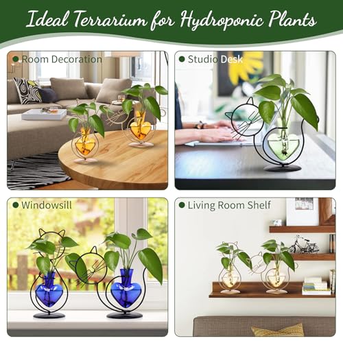 Plant Terrarium Propagation Station Gifts for Women Cat Lover - color: Pink