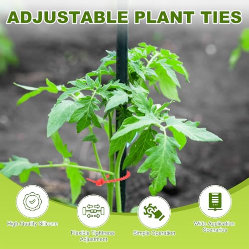 M METERXITY 24-Pack Adjustable Plant Ties, 4.7/5.9/6.7/8.2 Inch Silicone Flexible Multi-Function Garden Twist Tie for Crafts/Gift Wrapping/Gardening Plants, Reusable Support Twine [Red] - color: Red