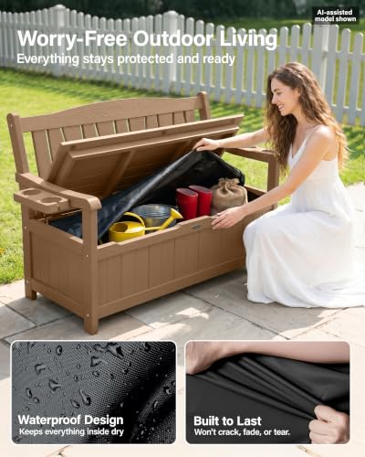 YEFU Outdoor Bench, Heavy Duty Garden Storage Bench, Weatherproof,Teak - color: Teak
