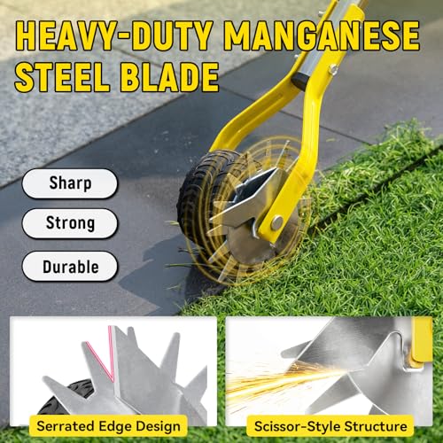 Manual Edger Lawn Tool, 75 Inch Wheel Rotary Edger for Lawn with Extra-Wide Wheel, Grass Edge Trimmer with Adjustable Handle, Ideal Hand Edging Tool for Sidewalk, Driveways and Landscaping