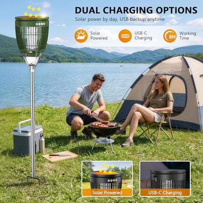 Solar Bug Zapper Outdoor, 4200V Mosquito Zapper with Flame Lights - color: Green