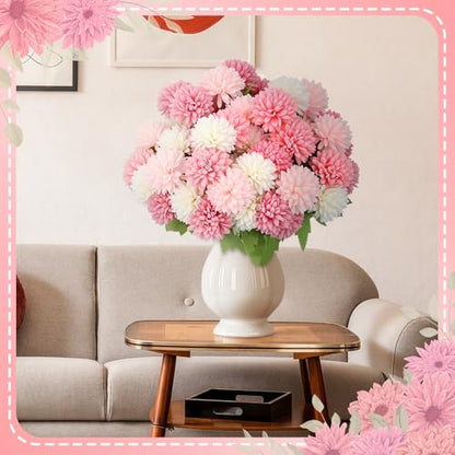 XunYee 12 Pcs Pink Artificial Flowers for Outdoor Silk Chrysanthemums - color: Pink