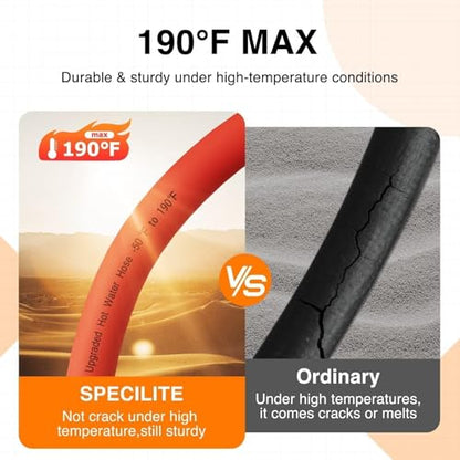 SPECILITE 5/8" x 50FT Hot/Cold Rubber Garden Water Hose, -50℉-190℉, Red - color: 5/8"ID Red, size: 50ft
