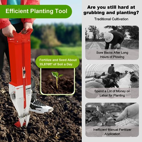 Handheld Manual Corn Peanut Seeder, Adjustable Household Vegetable Garden Planter Patio Flower Plant Vegetable Fertilizer Double-Cylinder Spreader