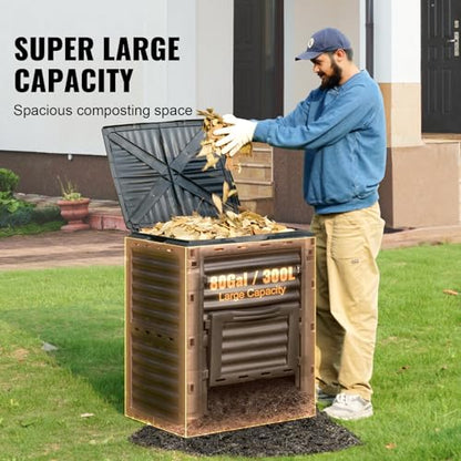 VEVOR Garden Compost Bin 80 Gal, BPA Free Composter, Large Capacity Outdoor Composting Bin with Top Lid and Bottom Door, Easy Assembling, Lightweight, Fast Creation of Fertile Soil - style: 80 Gallon