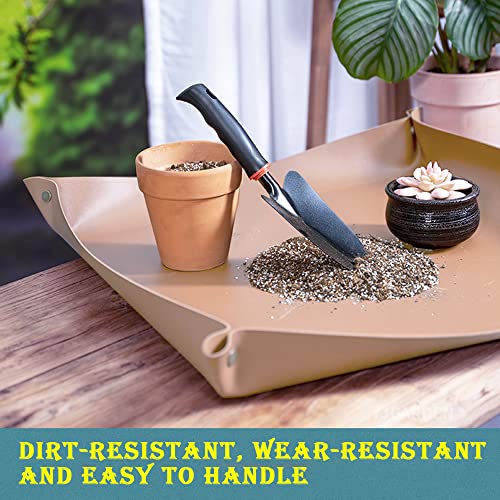 Leather Plant Repotting Mat Waterproof Transplanting Mat Indoor Succulent Potting Portable Gardening Mat, 30" X 18" Thickened Foldable Plant Potting Tray and Mess Control mat - color: Khaki Leather
