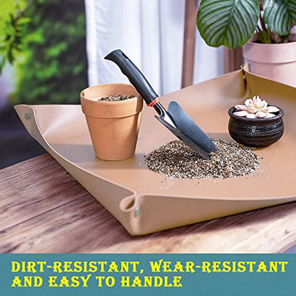 Leather Plant Repotting Mat Waterproof Transplanting Mat Indoor Succulent Potting Portable Gardening Mat, 30" X 18" Thickened Foldable Plant Potting Tray and Mess Control mat - color: Khaki Leather