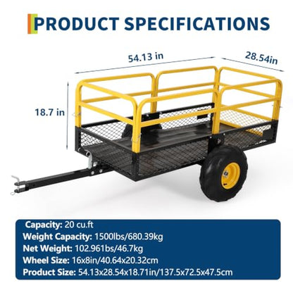 1500 Lb Tow-Behind Dump Garden Cart Trailer