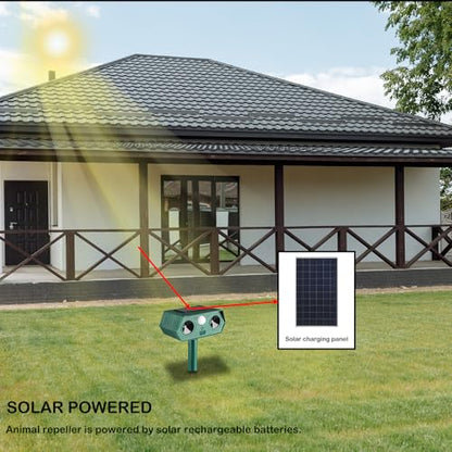 Solar Ultrasonic Animal Repellent 2 Pack, Outdoor Waterproof Deer Repellent Devices with Motion Sensor & Flash Light,Snake Squirrel Raccoon Skunk Rabbit Mole Deterrent for Yard & Garden