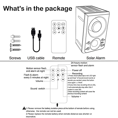 Solar Outdoor Motion Sensor Alarm - Dog Barking & Gunshot Sound 130db Motion Detector Alarm Light,with Remote Controller for Home, Villa,Yard,Chicken coop,Farm,Barn