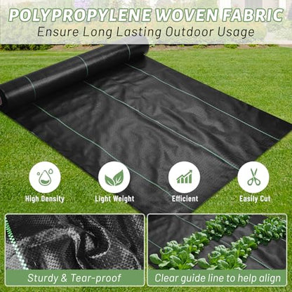 4ftx300ft Weed Barrier Landscape Fabric Heavy Duty, Woven Weed Control Cloth, Woven Geotextile Fabric for Underlayment, Commercial Driveway Weed Block Cover Mat,with 1 Pair of Gloves - size: 3.2oz-4ft*300ft