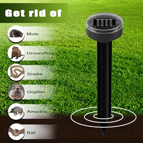 Mole Repellent Solar Powered 10 Pack Snake Repellent Ultrasonic, Groundhog Repeller,Gopher Repeller Sonic Mole Deterrent Spikes, Snake Gopher Mole Vole Repellent Outdoor for Lawn Garden & Yard - color: Black