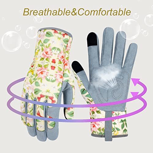 Leather Gardening Gloves for Women Thorn Proof Garden Gloves Touch Screen Working Gloves Gifts,M - color: Butterfly