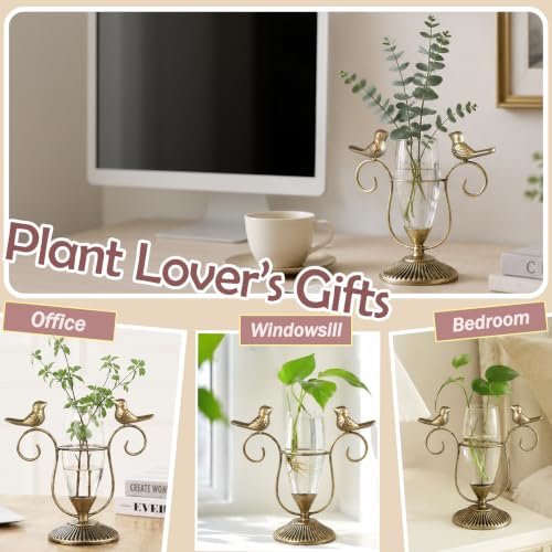 Desktop Hydroponic Glass Propagation Vases for Plants, 8.26"×7.9" - color: Gold Bird, size: 8.26"×7.9"
