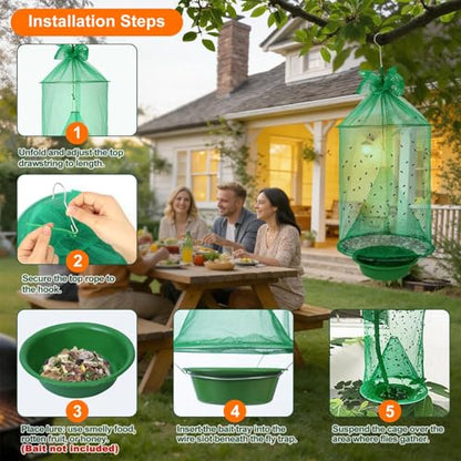 4 Pack Reusable Outdoor Fly Trap Hanging Fly Catcher with Brush