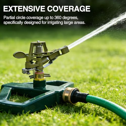 Heavy Duty Pulsating Impact Lawn Sprinkler with Metal Base,All Metal Adjustable Rotating Circular Impulse Lawn Sprinkler for Medium to Large Areas, Coverage up to 5,800 Sq. Ft